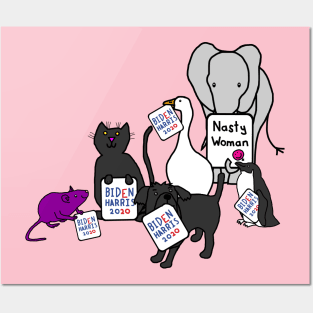 Animals with Biden Harris Signs Supporting Kamala Harris Posters and Art